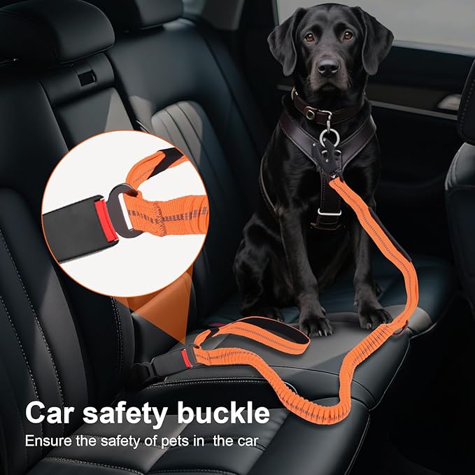 YSZYPETHE Heavy Duty Dog Leash, 4-6 Ft Shock Absorbing with Heavy-Duty Seatbelt Buckle & Dual Handles - No Bungee, for Medium to Large Dogs (Orange)