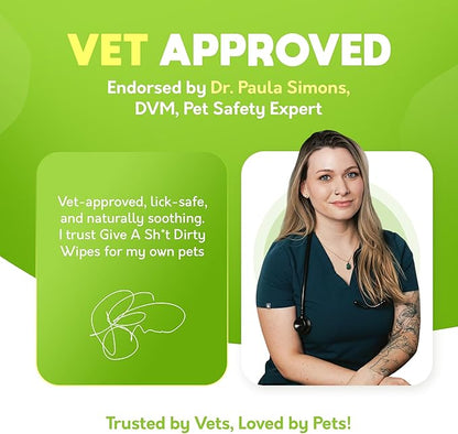 Lick-Safe Daily Pet Wipes for Dogs & Cats - Vet-Approved & Hypoallergenic - Cleans Mud, Odor & Dander - Wipes for Paws, Face & Butt - 10% to Charity - Earth-Friendly & Unscented Cleaning - Pack of 200