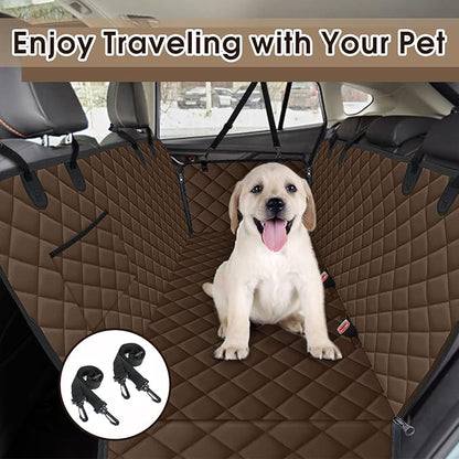 NECKORY Waterproof Dog Car Seat Cover for Back Seat - Durable, Scratch Proof Pet Hammock with Nonslip Design & Storage Pockets, Fits Cars, SUVs, Trucks - L, Coffee/Black
