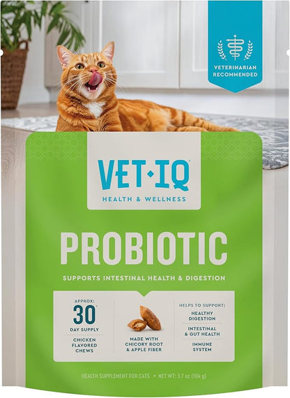VetIQ Cat Probiotics Supplement – Probiotic, Prebiotic & Postbiotic for Cats, Digestive & Gut Health Support, Constipation & Diarrhea Relief, Chicken Flavored, 3.7 oz