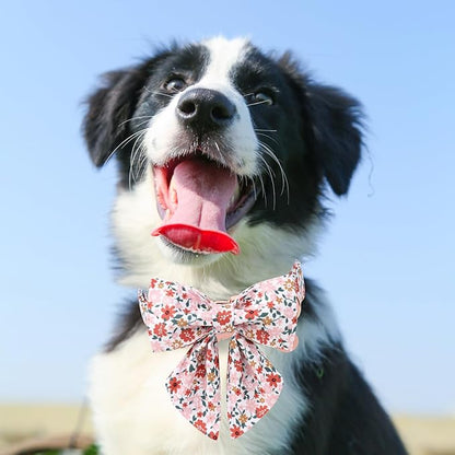 Flower Bowtie Dog Collar With Metal Buckle - Summer Comfortable Cotton Collar for Puppy Boy Girl, XS