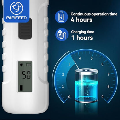 PAPIFFEED Dog Nail Grinder – Quiet Electric Nail Trimmer with Dual LED Light, Safe for Black & Thick Nails, Rechargeable for Small Medium Large Dogs & Cats (White)
