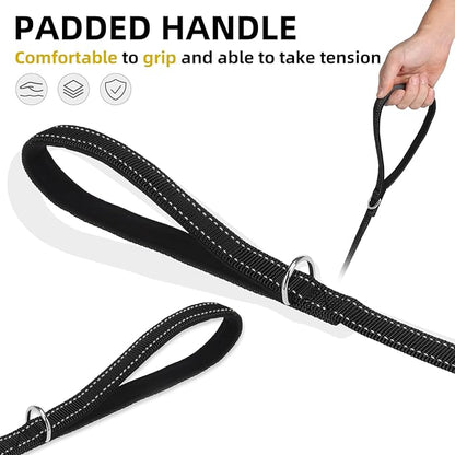 PUPTECK Reflective Dog Leash with Comfortable Padded Handle Durable Nylon Dog Lead for Small Medium and Large Dogs Cats Walking Running Training Outside, Black