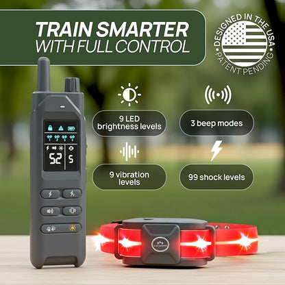 2-in-1 Dog Shock Collar with Remote & 360° LED Safety Lights – 4200FT Range Dog Training Collar, IPX8 Waterproof, 4 Training Modes, Rechargeable E-Collar for Small Medium & Large Dogs (10-120lbs)