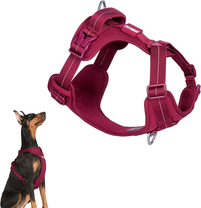 All-Weather No Pull Dog Harness Reflective Vest Harness QR Code Anti-Lost Adjustable Quick-Release Buckle Soft Padded Breathable Harness for Medium Large Dog (Light-Burgundy, M)