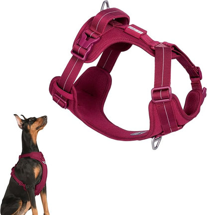 All-Weather No Pull Dog Harness Reflective Vest Harness QR Code Anti-Lost Adjustable Quick-Release Buckle Soft Padded Breathable Harness for Medium Large Dog (Light-Burgundy, L)