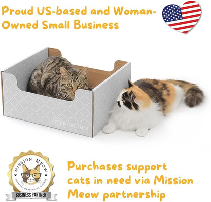 Hide & Scratch Cardboard Cat Scratcher Box & Bed - Light Grey Diamond | Double-Sided Corrugated Pad for Indoor Cats | Refillable Scratching Board Toy for Play & Furniture Protection