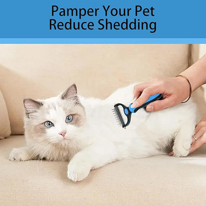 Pet Grooming Rake - Blue Deshedding Comb with Grooming Comb for Dogs and Cats,Double-Sided Dematting Tool,Extra-Wide Deshedding Dog Brush for Long Hair to Effectively Remove Tangles,Knots and Mats