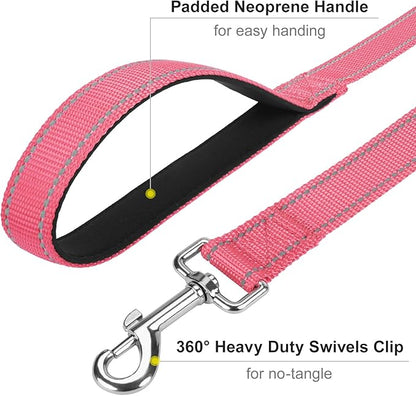 6FT Reflective Nylon Dog Leash with Soft Padded Handle for Walking, Running and Training, Supports Small Medium and Large Dogs (Neon Pink, 3/4Inch Wide)