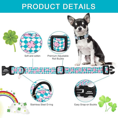 Unique style paws Dog Collar Plastic Buckle with Pendant Puppy Collar for Saint Patrick Grid Clover for Small Medium Large Boys Girls Dogs