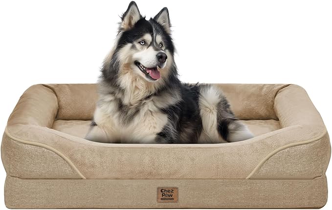 Orthopedic Extra Large Dog Bed - XXL Washable Memory Foam Giant Pet Couch Sofa with Removable Cover Waterproof Bolster for Large Size Dogs, 42x30