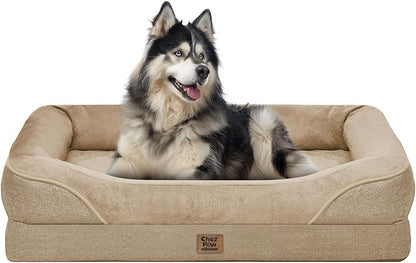 Orthopedic Extra Large Dog Bed - XXL Washable Memory Foam Giant Pet Couch Sofa with Removable Cover Waterproof Bolster for Large Size Dogs, 42x30