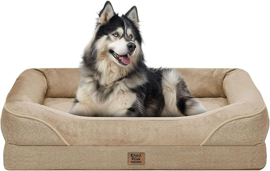 Orthopedic Extra Large Dog Bed - XXL Washable Memory Foam Giant Pet Couch Sofa with Removable Cover Waterproof Bolster for Large Size Dogs, 42x30