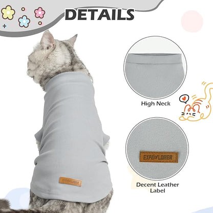 EXPAWLORER Soft Cat Sweater - Sweaters for Cats Only Warm Kitten Clothes, Fall and Winter Pet Coat Pullover Design, Fleece Sweatshirt Clothing Also for Puppy Small Dogs, Grey Medium