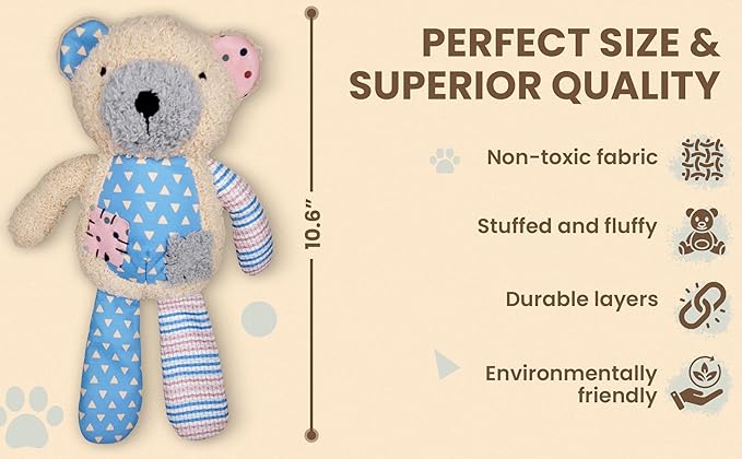 Colorful Patches Set - Bear, Bunny, Elephant, Squeaky Plush Dog Toys, All Bread Sizes, Toys, 3-Pack