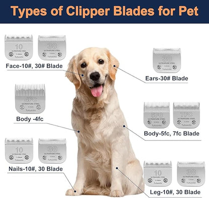 Clipper Blades Pet Grooming Clipper Replacement Blades Detachable Blade Compatible with andis/wahl/Oster Dog Clippers (2 * 10+30+4FC+5FC+7FC)