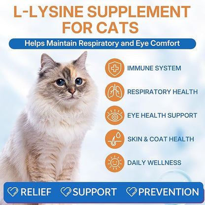 L-lysine Supplement for Cats, Immune Support for Cats, Support for Feline Respiratory, Sneezing, Runny Nose, Eye Function, Helps Strengthen Natural Defenses, Chicken Flavor (2PCS)