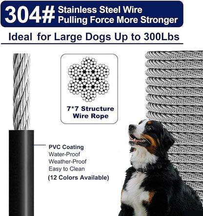 Tie Out Cable for Dogs Up to 300lbs,50ft Extra Strong 1000lbs Break Strength Tie-Out Tether Trolley Training Lead,Dog Run Cable for Yard Garden Park Camping Outside (Black, 300lbs 50ft)