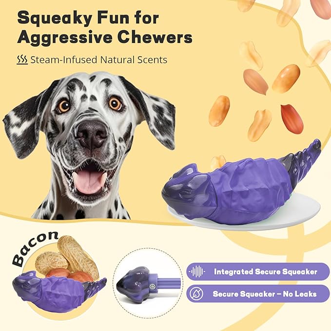 ZeLing HTL Dog Chew Toys for Aggressive Chewers, Indestructible Lizard Shape Tough Dog Toy with Natural Scents, Durable Chew Bones to Keep Large Dogs Busy, for Super Chewers 20-80Lbs - Peanuts
