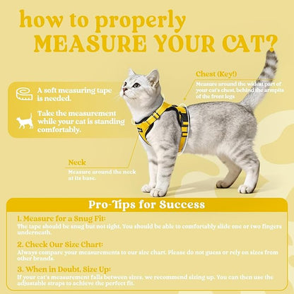 rabbitgoo Cat Harness and Leash for Walking, Escape Proof Soft Adjustable Vest Harnesses for Cats, Easy Control Breathable Reflective Strips Jacket, Yellow, M
