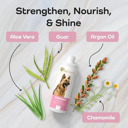 Deshedding Active Clean Dog Shampoo - Deodorizing Dogs Shampoo with Aloe, Argan Oil, Chamomile - Great for German Shepherds & Double Coats - Gentle, Hypoallergenic Dog Shampoo - 475mL