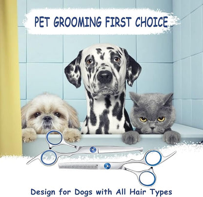 Dog Grooming Scissors - Maxshop 7 Inch Professional 2 Pack Heavy Duty Titanium Stainless Steel Pet Grooming Scissors Kit Rounded Tip Hair Cutting Curved Scissors Thinning Shears for Dogs and Cats