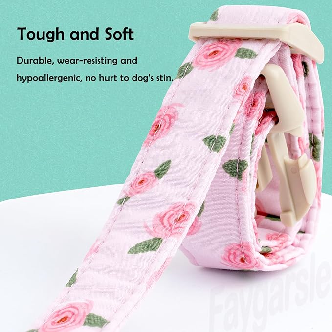 Faygarsle Pink Floral Dog Collar with Roses Pattern, Spring Summer Design for Small Medium Large Dogs XS