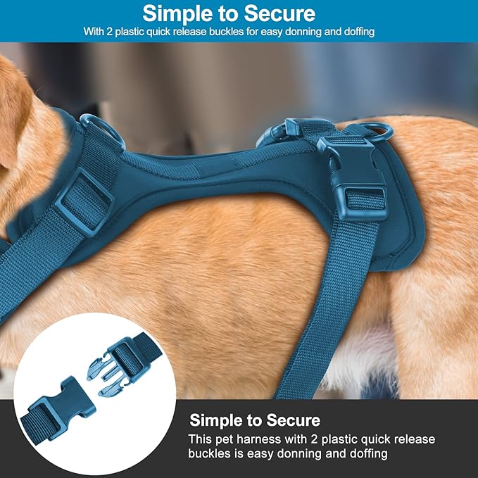 No Pull Lightweight Dog Harness: Adjustable Durable Breathable Mesh Pet Vest Harness with Soft & Comfortable Cushion, for Small Medium Large Dogs (Medium, Navy)