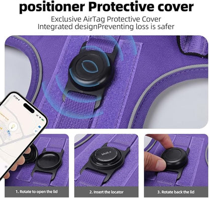Airtag Dog Harness Chest Plate Reflective No Pull Harness with Leash for Extra Large Dogs (Purple, XL)