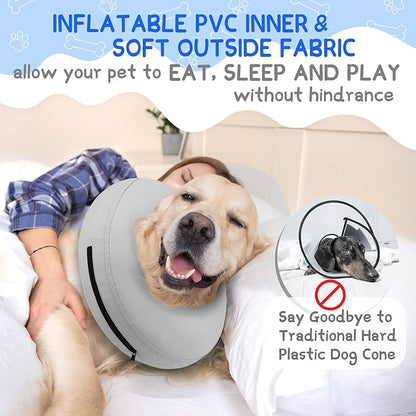 Supet Inflatable Dog Cone Collar Alternative After Surgery, Dog Neck Donut Collar Recovery E Collar to Stop Licking, Soft Dog Cone for Medium Large Dogs