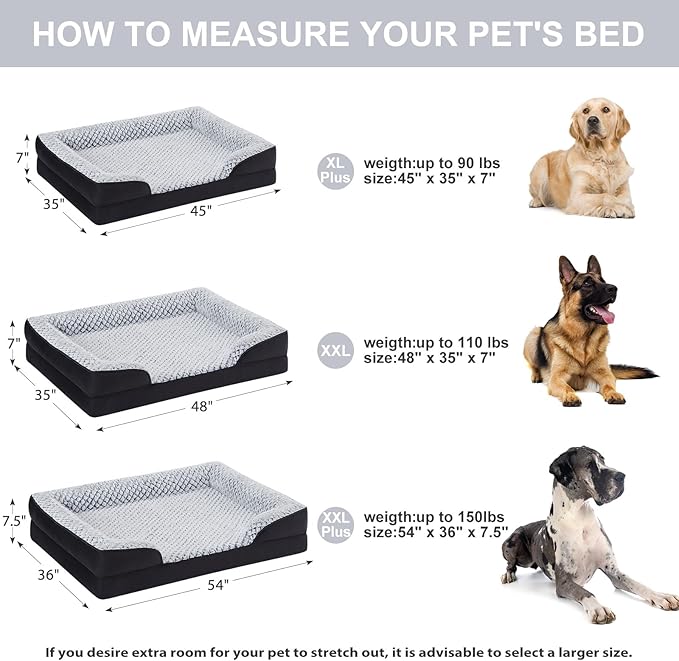 LEXTRO Orthopedic Dog Bed for Extra Large Dogs, Egg Crate Foam Bed for Extra Large Dogs, Equipped with Removable Waterproof Pillow Cover and Anti-Slip Bottom, Pet Bed