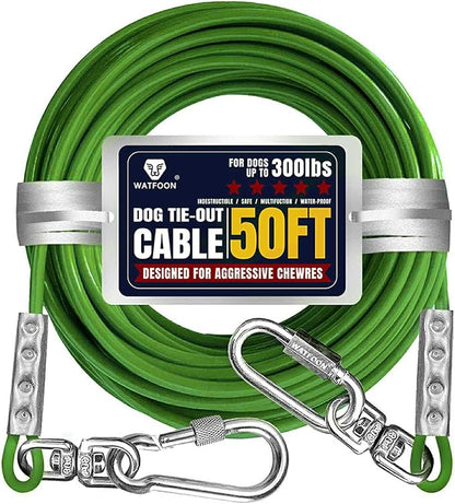 Tie Out Cable for Dogs Up to 300lbs,50ft Extra Strong 1000lbs Break Strength Tie-Out Tether Trolley Training Lead,Dog Run Cable for Yard Garden Park Camping Outside (Green, 300lbs 50ft)