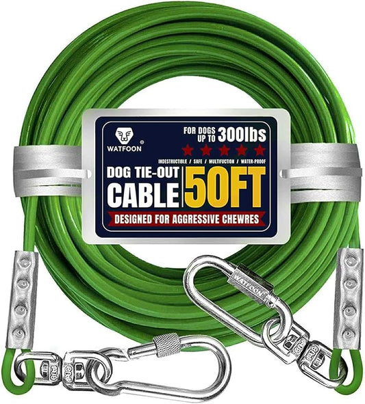 Tie Out Cable for Dogs Up to 300lbs,50ft Extra Strong 1000lbs Break Strength Tie-Out Tether Trolley Training Lead,Dog Run Cable for Yard Garden Park Camping Outside (Green, 300lbs 50ft)