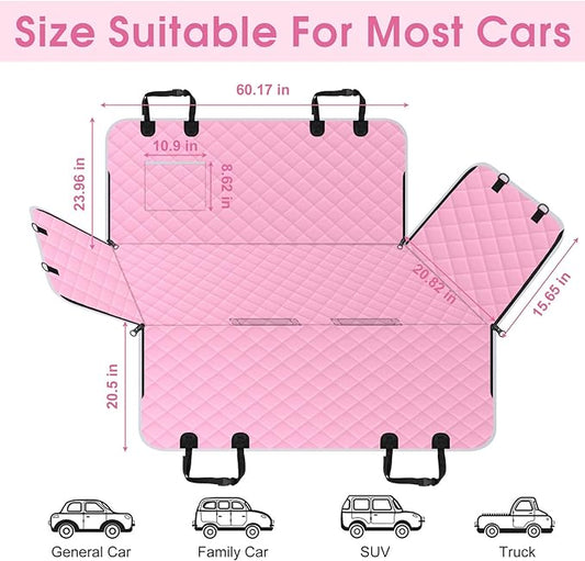 NECKORY Waterproof Dog Car Seat Cover for Back Seat - Durable, Scratch Proof Pet Hammock with Nonslip Design & Storage Pockets, Fits Cars, SUVs, Trucks - L, Pink/Grey