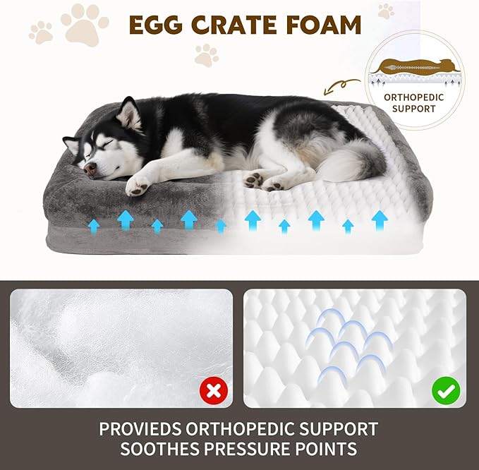 Orthopedic Dog Bed for Medium and Large Dogs Pet Bed with Sides Waterproof Dog Couch with Washable Removable Cover and Egg Crate Foam Pet Sleeping Mat with Anti-Slip Bottom