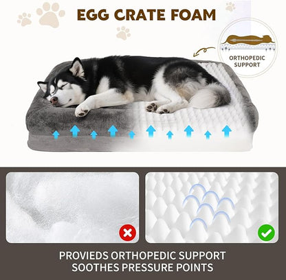 Orthopedic Dog Bed for Medium and Large Dogs Pet Bed with Sides Waterproof Dog Couch with Washable Removable Cover and Egg Crate Foam Pet Sleeping Mat with Anti-Slip Bottom