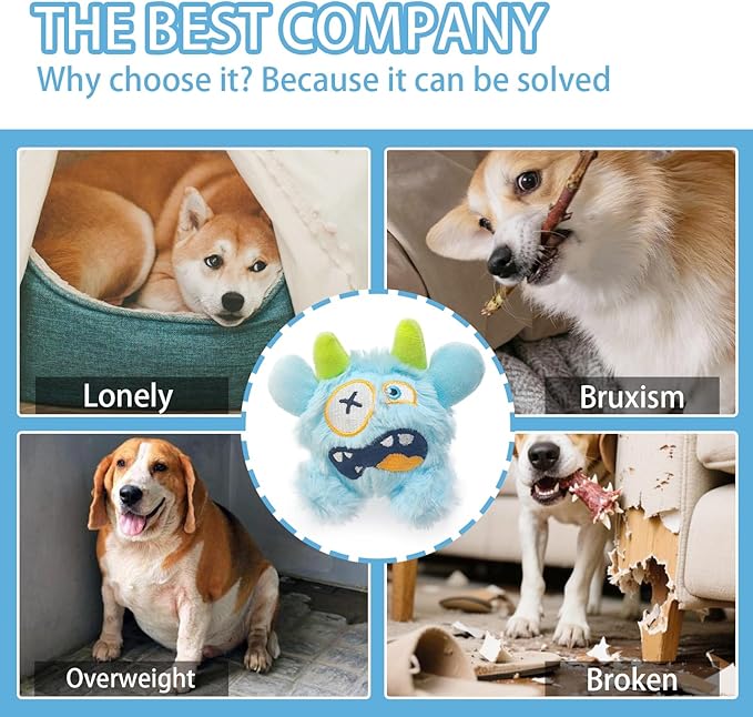 FCCUM Squeaky Plush Pet Toy Ball, Dental Care, Skin-Friendly and Soft and Relieve Stress,Dog Training Interactive Pet Cute Plush Fashionable Toy Ball (Sky Blue,Large)