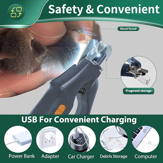 CATPICK 2-in-1 Cat Nail Clippers & Dog Nail Clippers Trimmers for Large Medium Small Dogs Cats Claw Trimmer Quick Sensor and Safety Guard USB Rechargeable with 2 LED Lights Dogs Nail Trimmer