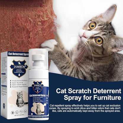 JAMBOS Cat Deterrent Spray - Safe Indoor & Outdoor Deterrent for Furniture Protection, Effective Training Aid with Natural Ingredients - Non-Toxic Anti-Scratch Formula (Blue, M)