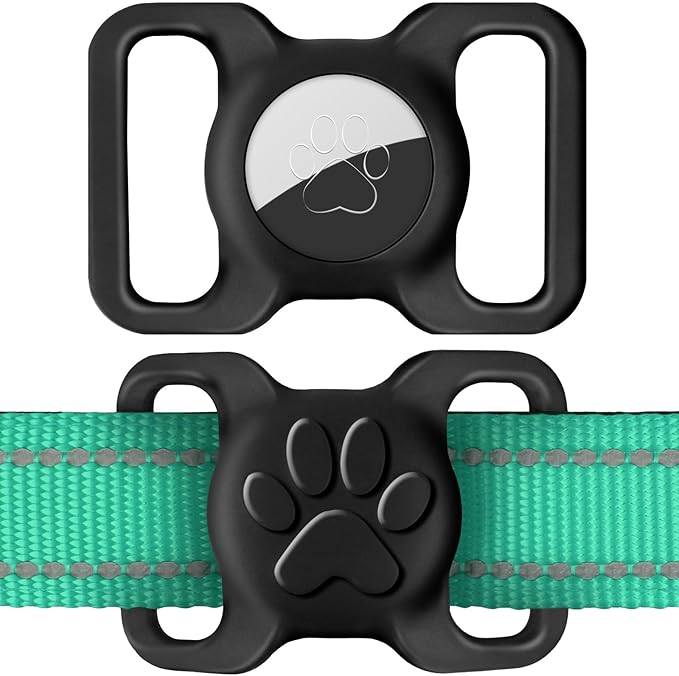 Dynmeow Dog Cat Collar Holder Compatible with Airtag, Anti-Lost Silcione Holder for 1.2 and 1.5 inch Wide Collar, Black, L(1 Pack)