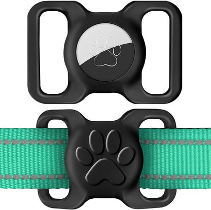 Dynmeow Dog Cat Collar Holder Compatible with Airtag, Anti-Lost Silcione Holder for 1.2 and 1.5 inch Wide Collar, Black, L(1 Pack)