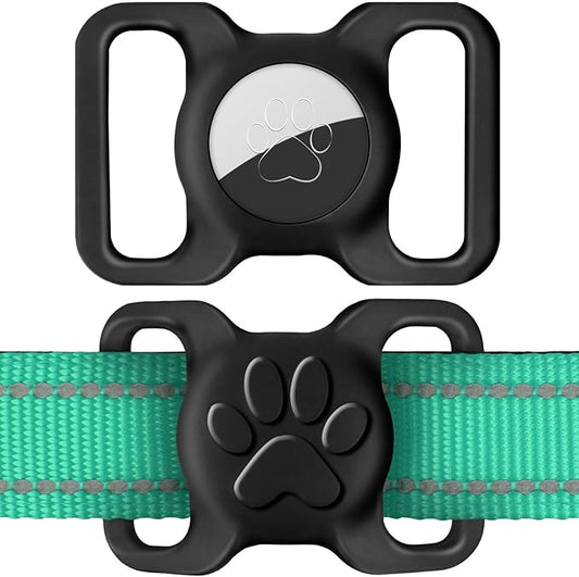 Dynmeow Dog Cat Collar Holder Compatible with Airtag, Anti-Lost Silcione Holder for 1.2 and 1.5 inch Wide Collar, Black, L(1 Pack)