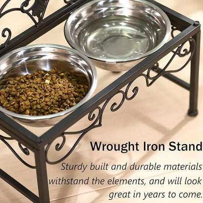 Elevated Dog Bowls for Medium Dogs, Raised Dog Bowl with Double Stainless Steel Bowls for Food and Water, Matte Black Tall Dog Bowl with Metal Stand, Perfect for Medium Large Dogs and Pets - Height 9"