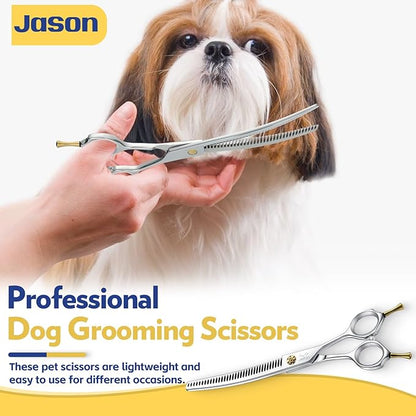 JASON Dog Shears for Grooming - 7" Up-curved Thinning Scissors with 55%-60% Thinning Rate, Japanese 440C Stainless Steel Dog Grooming Blenders with Adjustable Screw (35 Teeth, Silver) Christmas Gift