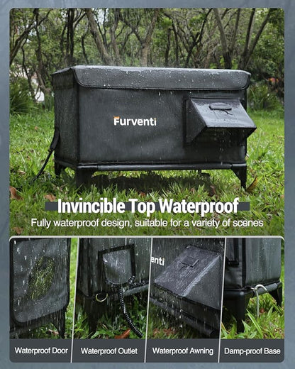 Heated Cat House for Outside,Dual Camera Mounts,100% Weatherproof & Extremely Insulated,Elevated Feral Cat Shelter with Escape Door,Waterproof Eaves for Outdoor Stray Barn Cat(Dark Grey, XL)