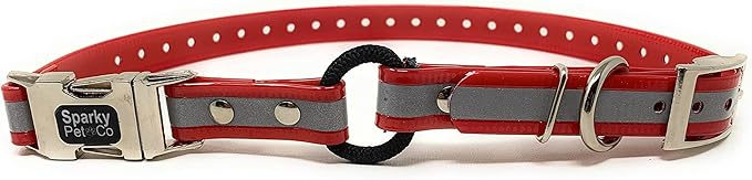 Sparky Pet Co -Zeus ECollar Replacement Strap - Bungee Loop Dog Collar - Waterproof Biothane - Adjustable - Double Buckle - Quick Snap Metal Clasp - Invisible Fence Systems - 1"x 30" Red Refl