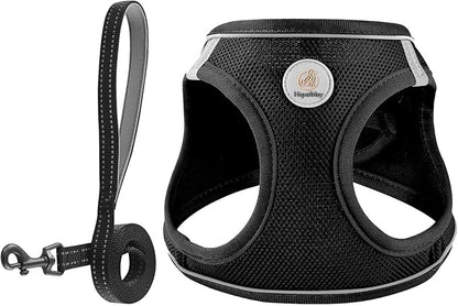 Hipubby Dog Harness and Leash Set, No Pull Soft Mesh Puppy Harness for Small Medium Dogs, Cats - Step in Reflective Breathable Lightweight Vest Harness for Walking, Training - Black, L