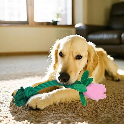 Rose Flower Plush Squeaky Dog Toys with Crink Paper for Small Medium Large Dogs