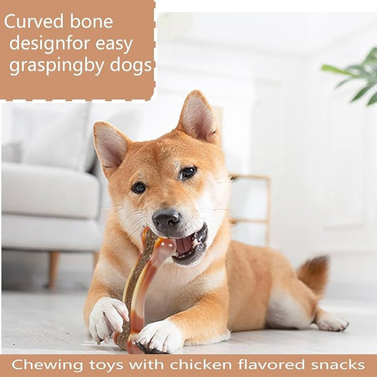 Dog Bones Chew Toys for Aggressive Chewers, 2 Pack Real Chicken Flavor,Indestructible Dog Teething Chew Toys for Large/Medium/Small Breed,Tough Toy with Durable Nylon