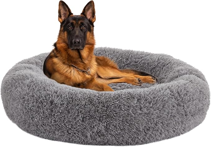 URGVANZ PET Calming Dog Bed Anti-Anxiety Donut Dog Beds for Small Medium Large Dogs,Washable Plush Fluffy Indoor Cat Kitten Round Cuddler Cushion 45"
